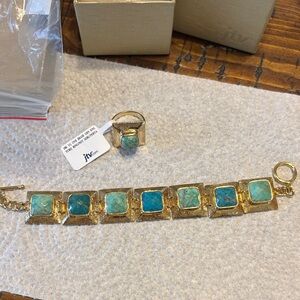 JTV Kingman Turquoise 18k Jewelry Tehya Collection, ring and bracelet